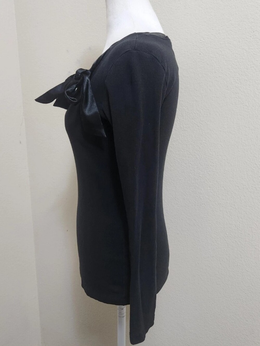 Whimsigoth Ribbed Thermal Top L Black Satin Bow Stretch Dark Fairy Goth Comfort - Picture 12 of 16